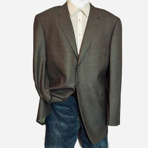 Joseph Abboud 42L Blazer Neutral Tan/charcoal Silk Wool‎ Premium Suit Jacket - Picture 1 of 15